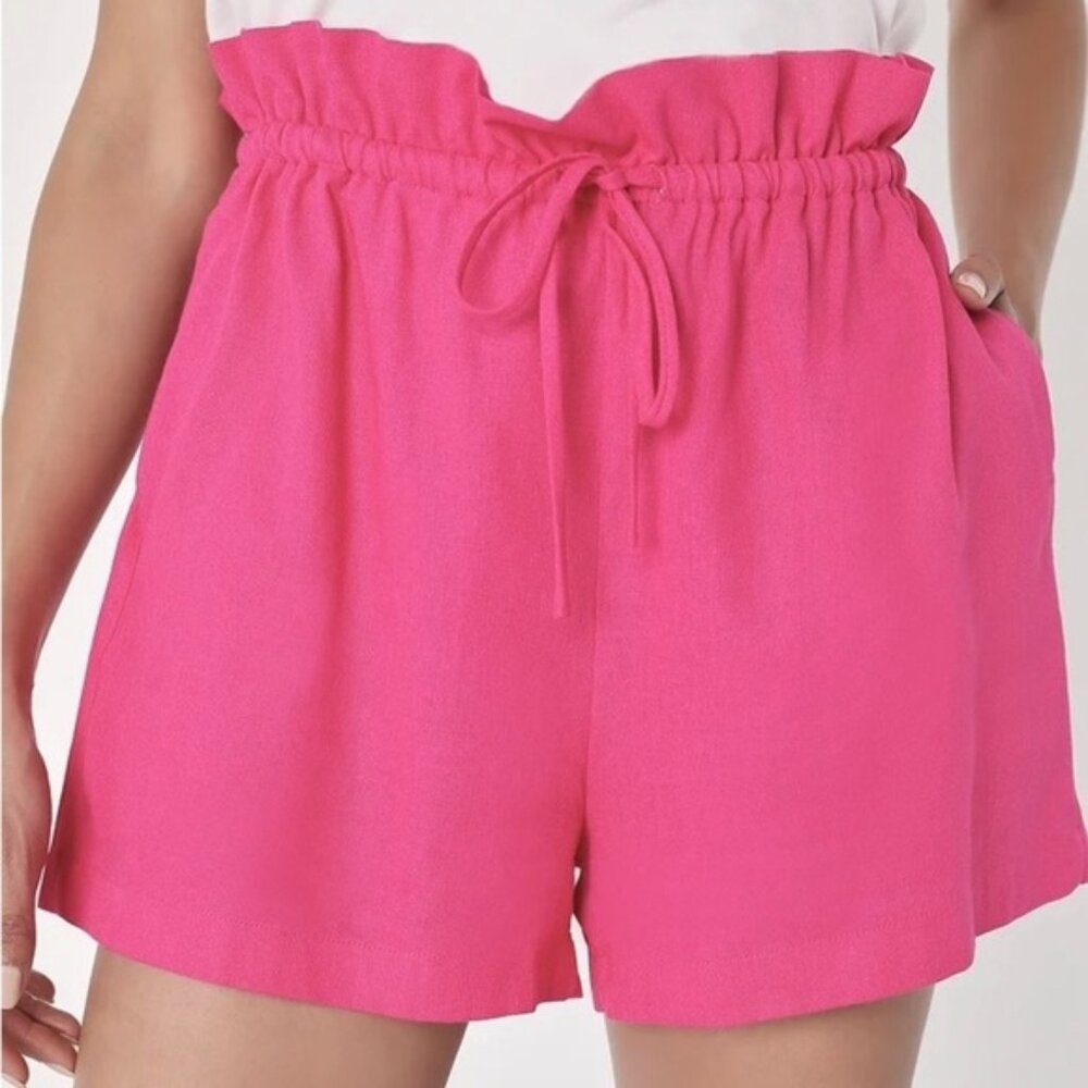 Paperbag High Waisted Pink Shorts Pockets Cute Barbie Summer Beachy Boho Warm